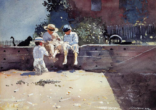 (image for) Handmade oil painting Copy paintings of famous artists Winslow Homers Paintings Boys and Kitten